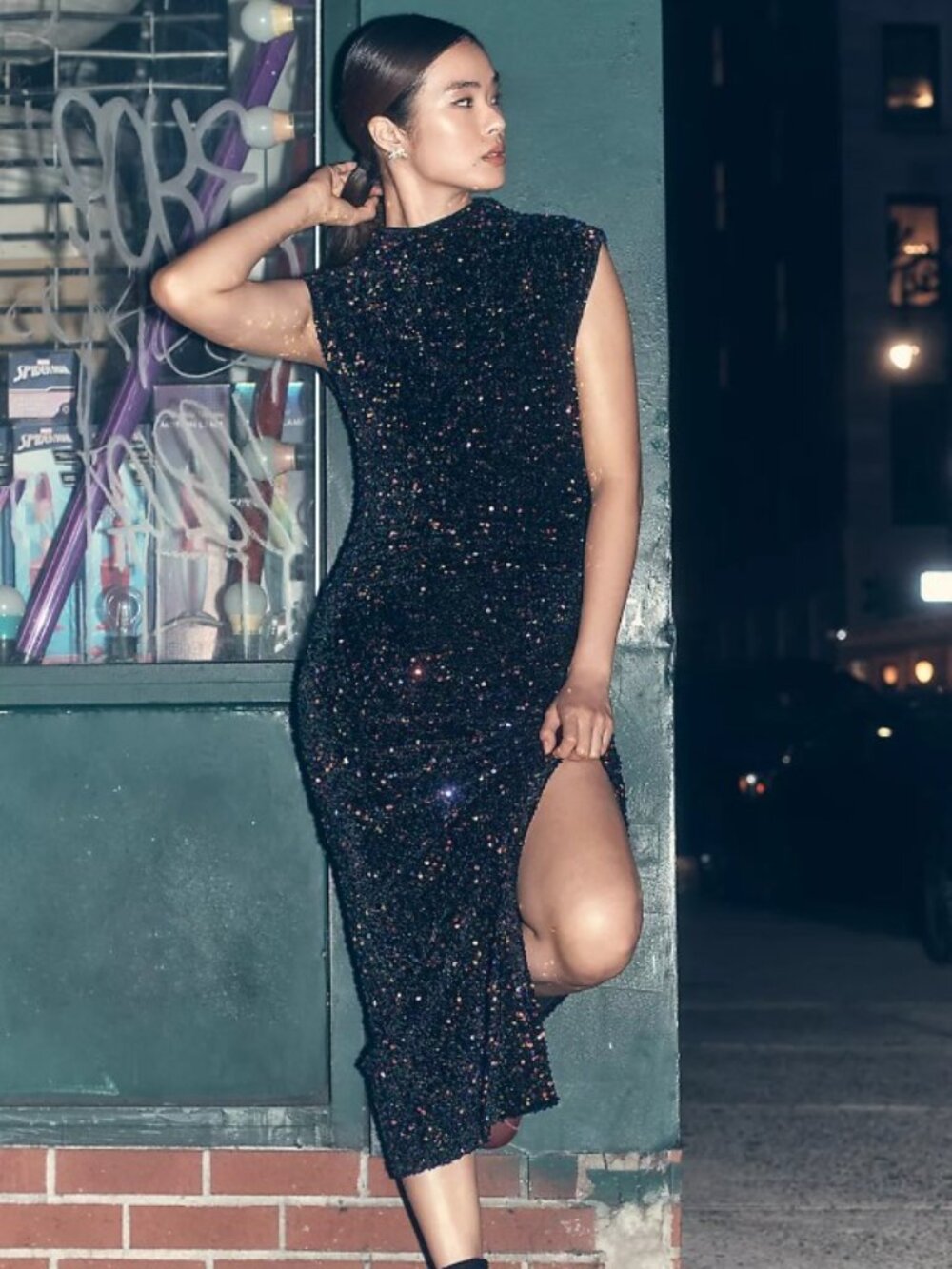 Anthropologie Maya Sequin Mesh Dress Multi Metallic Cowl Neck Ruched XS Party